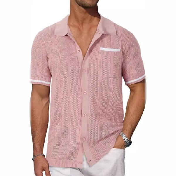 Short-sleeved Shirt Pocket Hollow Breathable Cool Summer Men's Casual Jacket Cardigan - Image 9