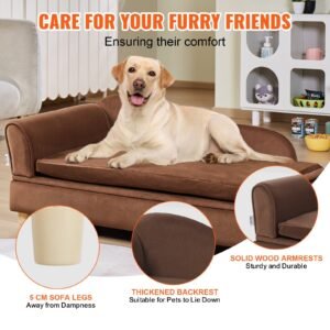VEVOR Pet Sofa, Dog Couch For Large-Sized Dogs And Cats, Soft Velvety Dog Sofa Bed, 110 Lbs Loading Cat Sofa, Dark Brown
