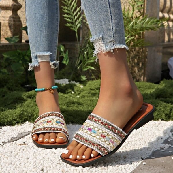 Breathable Bohemian Style Slip-on Peep-toe Slippers - Image 7