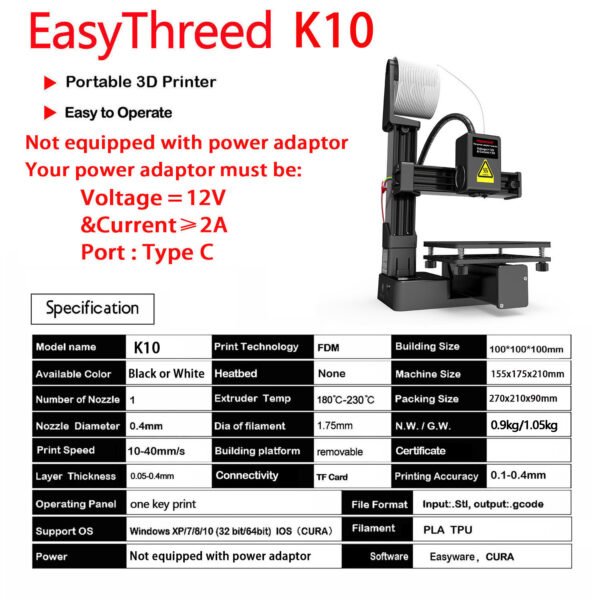 EasyThreed 3D Printer K10 Entry Level Use TPU PLA 175mm - Image 8