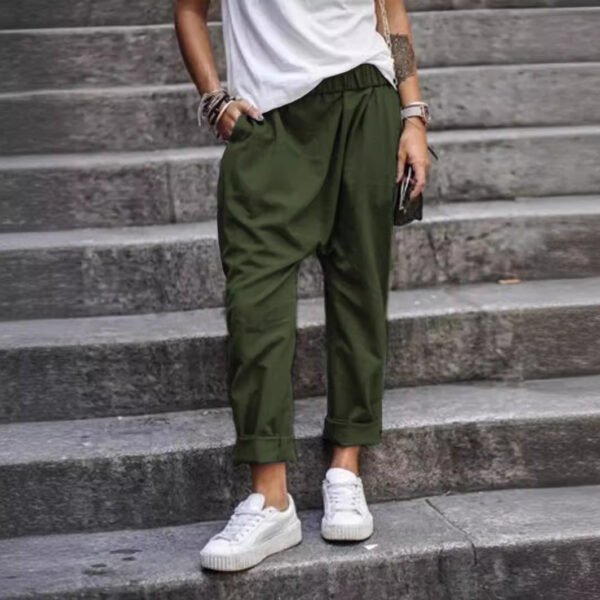 Women's Casual Pants With Pockets Elastic High Waist Harem Trousers Fashion Streetwear Clothing - Image 4