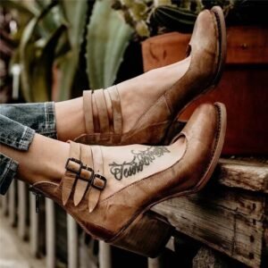 Women's High-top Low-cut Buckle Shoes With Back Zipper