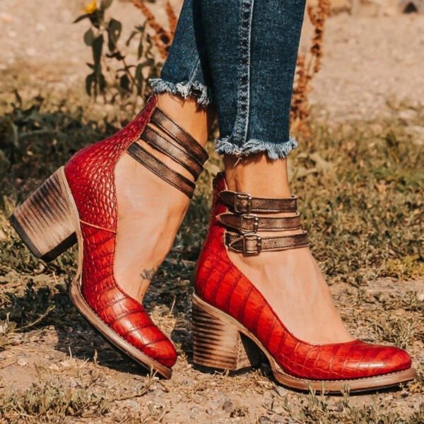 Women's High-top Low-cut Buckle Shoes With Back Zipper - Image 7