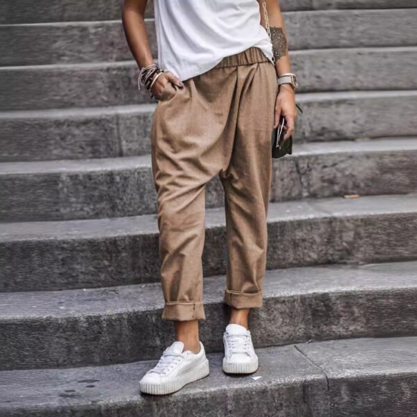 Women's Casual Pants With Pockets Elastic High Waist Harem Trousers Fashion Streetwear Clothing - Image 6