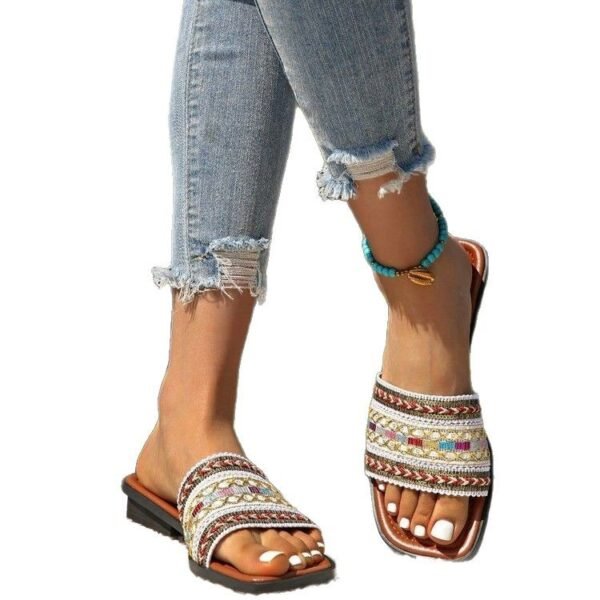 Breathable Bohemian Style Slip-on Peep-toe Slippers - Image 3