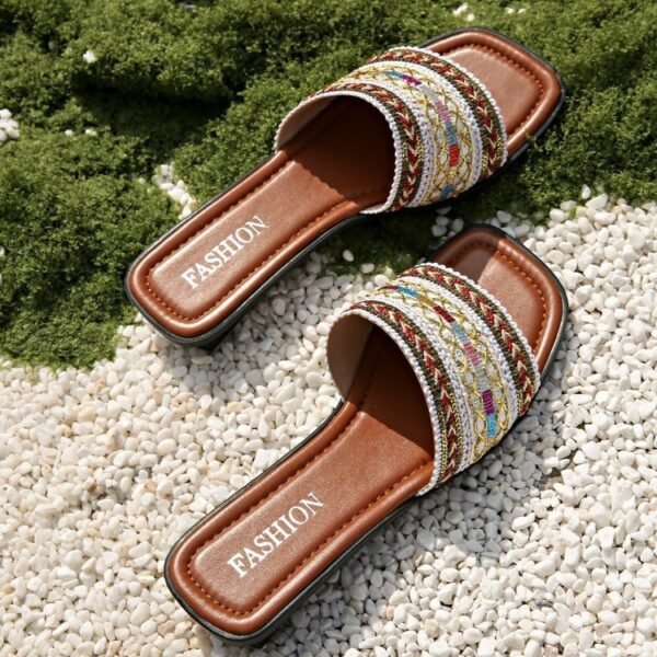 Breathable Bohemian Style Slip-on Peep-toe Slippers - Image 2