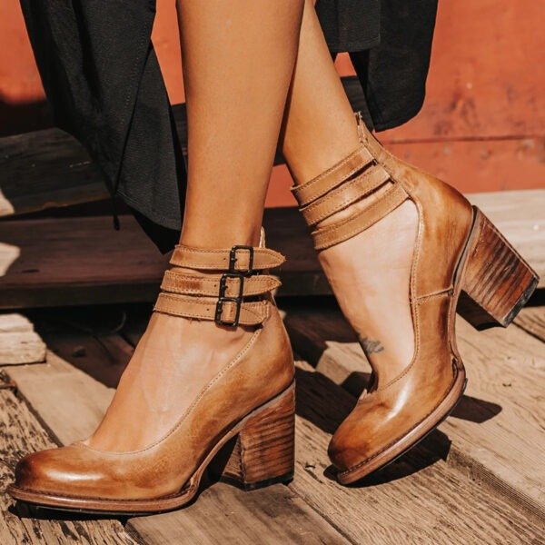 Women's High-top Low-cut Buckle Shoes With Back Zipper - Image 2