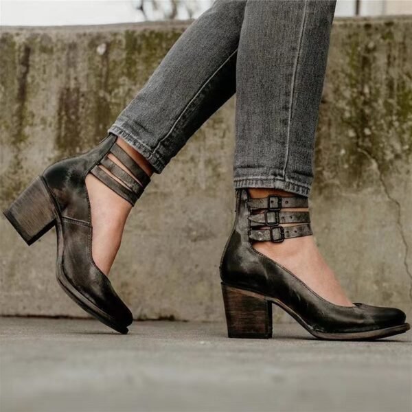Women's High-top Low-cut Buckle Shoes With Back Zipper - Image 5