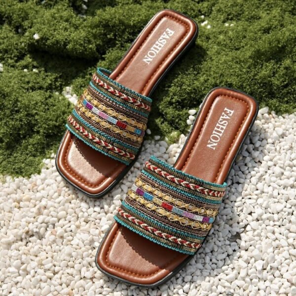 Breathable Bohemian Style Slip-on Peep-toe Slippers - Image 5