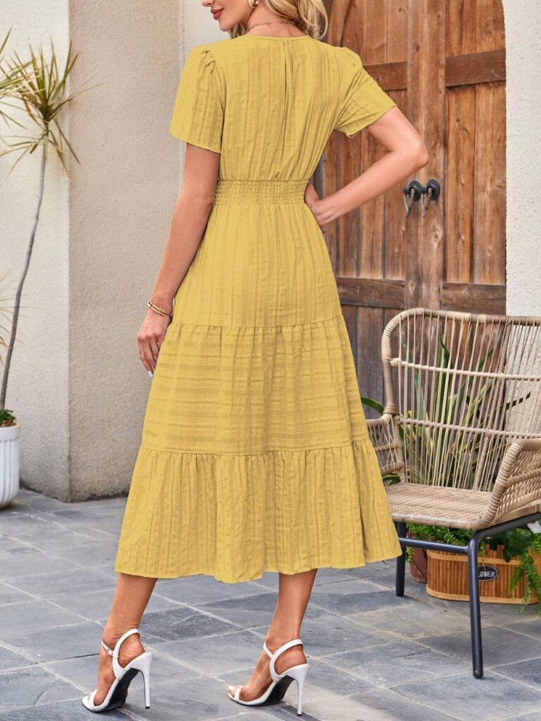 Gen Beauty Tiered Notched Short Sleeve Dress