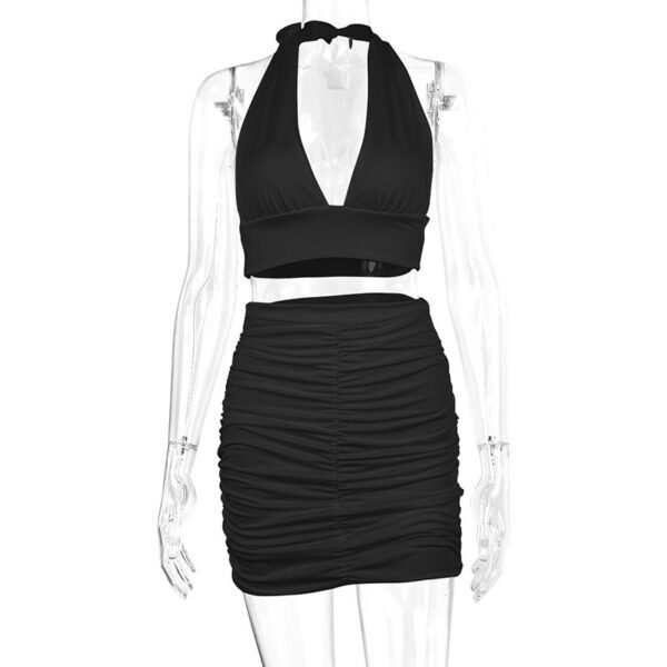 Dress Suits For Women Halter Lace-up Hip Top And Pleated Hip-covering Skirt - Image 3