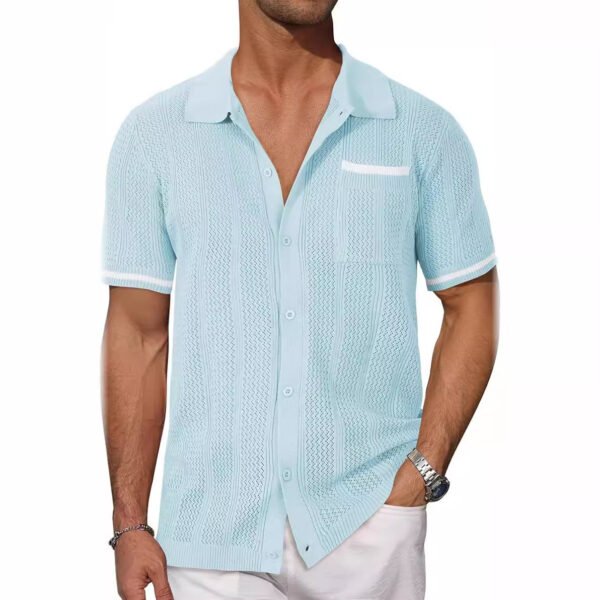 Short-sleeved Shirt Pocket Hollow Breathable Cool Summer Men's Casual Jacket Cardigan - Image 3