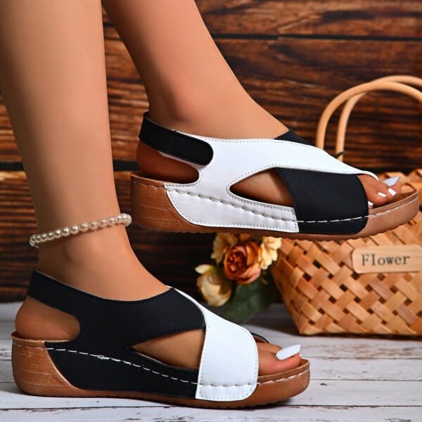 Colorblock-crossed  Wedges Sandals Summer Fashion Fish Mouth Platform Roman Shoes For Women - Image 3