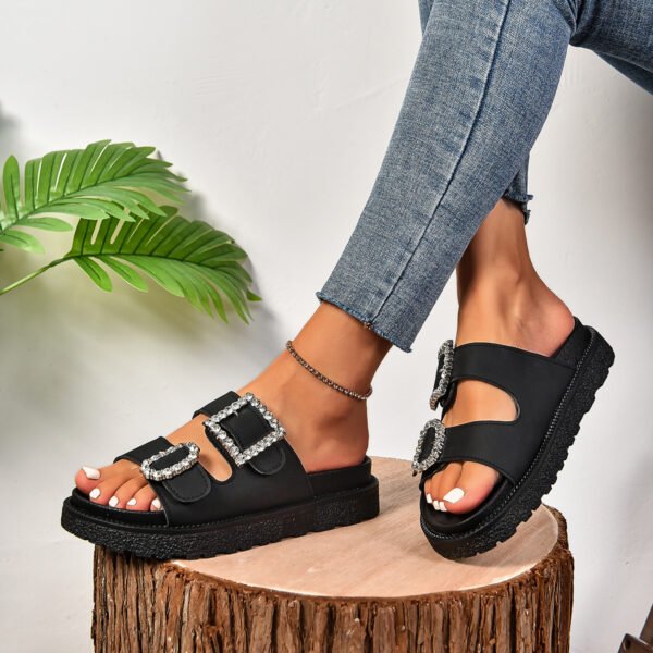Fashion Rhinestone Belt Buckle Platform Sandals - Image 7