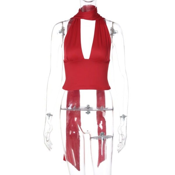 Women's Scarf Lace-up Low-cut Back Cutout Sling Top - Image 3