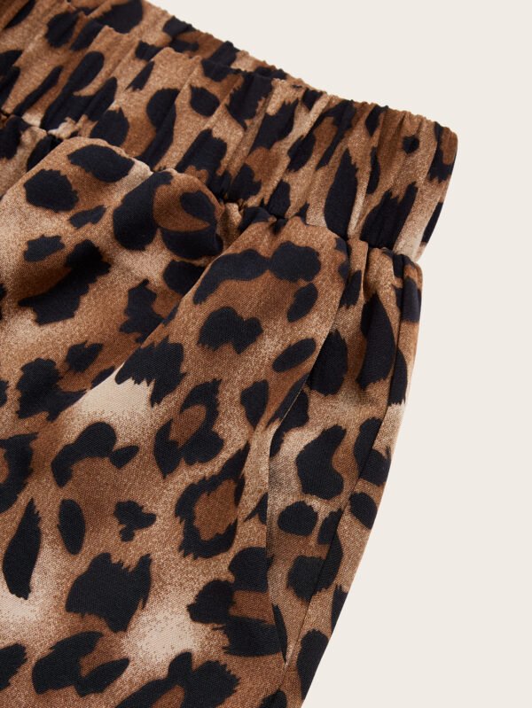 Women's Plus Size Leopard Print Wide Leg Pants - Elastic Waist, Loose Fit Casual Straight Leg Trousers For Spring Summer Fall, Lightweight Polyester Blend, Perfect For Beach Or Outdoor Outings - Image 2