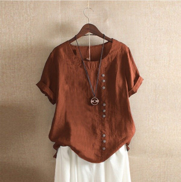 Retro Plus Size Casual Loose Cotton And Linen Short-sleeved Pullover T-shirt - Image 6