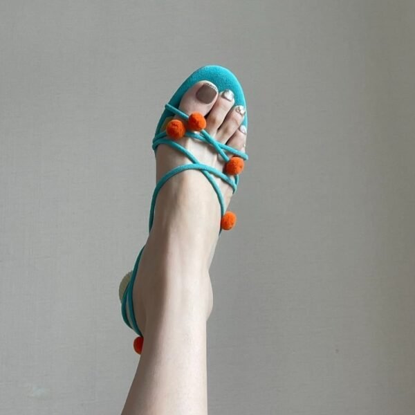French Genuine Leather Niche Ball Lace-up High-heeled Sandals Thin Strap Open Toe - Image 3