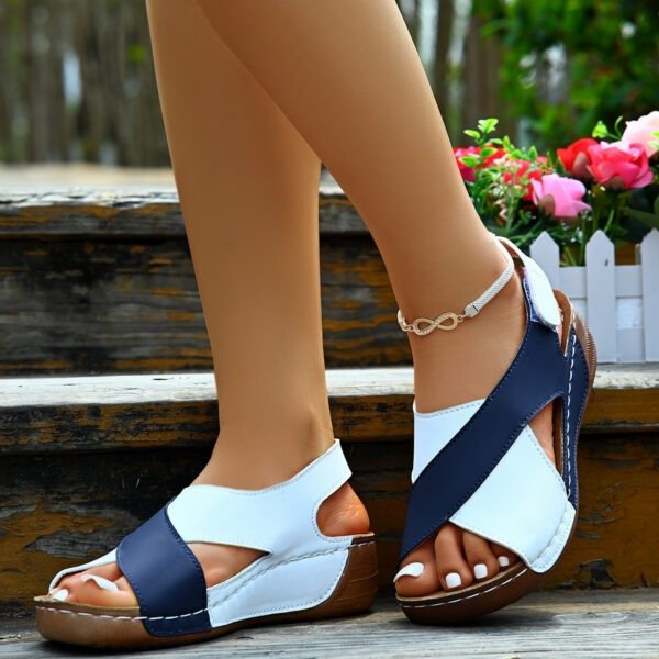 Colorblock-crossed  Wedges Sandals Summer Fashion Fish Mouth Platform Roman Shoes For Women - Image 4