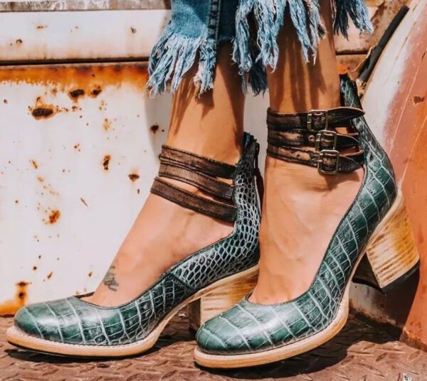 Women's High-top Low-cut Buckle Shoes With Back Zipper - Image 8