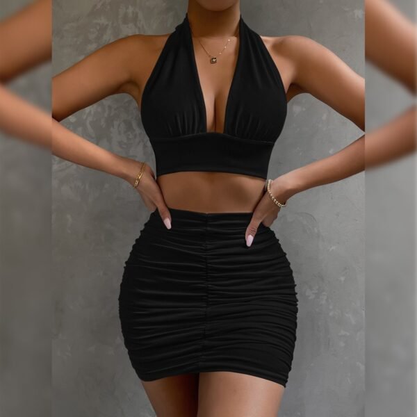 Dress Suits For Women Halter Lace-up Hip Top And Pleated Hip-covering Skirt - Image 8