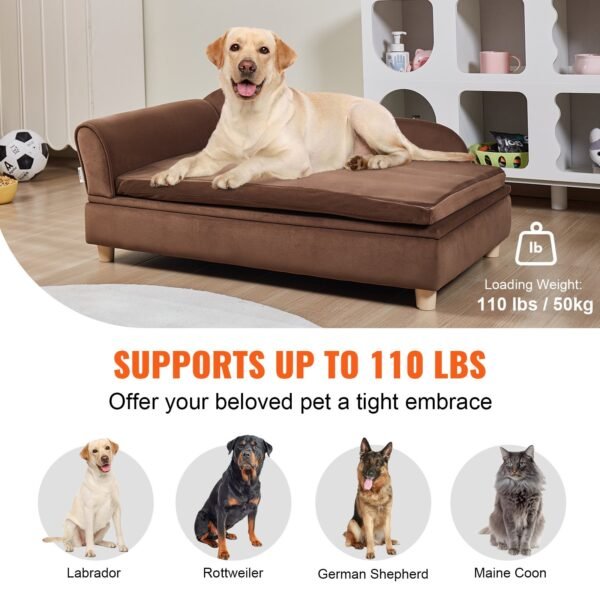 VEVOR Pet Sofa, Dog Couch For Large-Sized Dogs And Cats, Soft Velvety Dog Sofa Bed, 110 Lbs Loading Cat Sofa, Dark Brown - Image 7