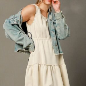Umgee USA Umgee Frill Drawstring Waist Round Neck Mini Tank Dress
