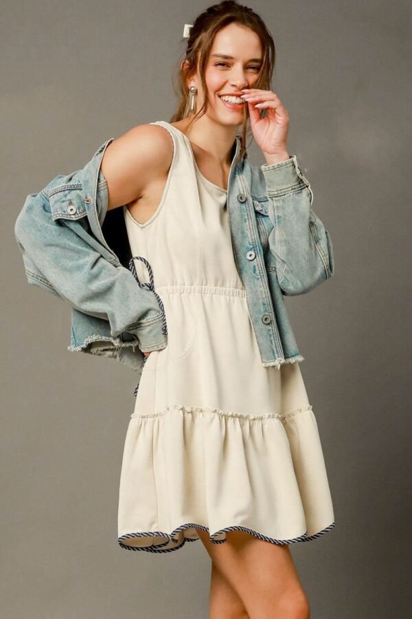 Umgee USA Umgee Frill Drawstring Waist Round Neck Mini Tank Dress