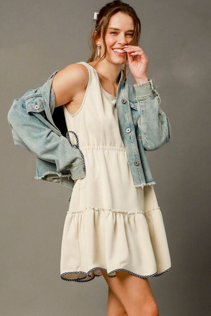 Umgee USA Umgee Frill Drawstring Waist Round Neck Mini Tank Dress