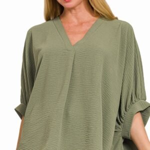 Zenana Zenana Woven Airflow V-neck Puff Half Sleeve Top
