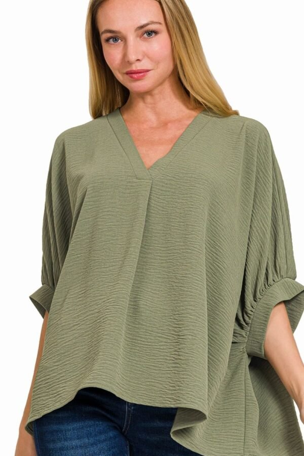 Zenana Zenana Woven Airflow V-neck Puff Half Sleeve Top