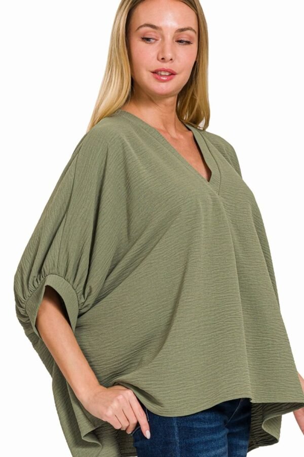 Zenana Zenana Woven Airflow V-neck Puff Half Sleeve Top - Image 2
