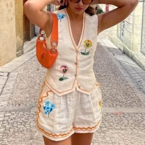V-Neck Vest and Shorts Set