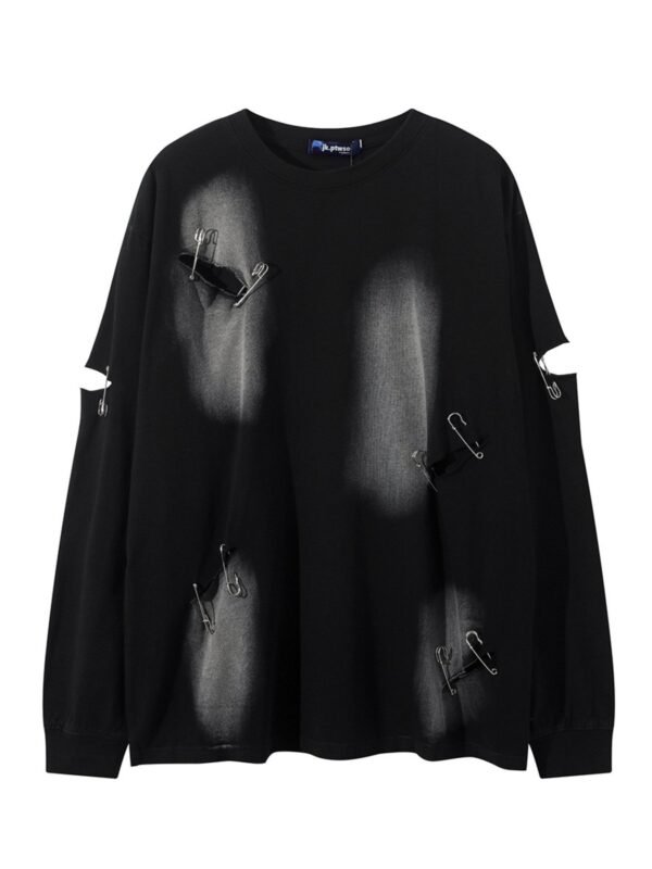 StellarWear Men's Distressed Round Neck Long Sleeve T-Shirt - Image 5