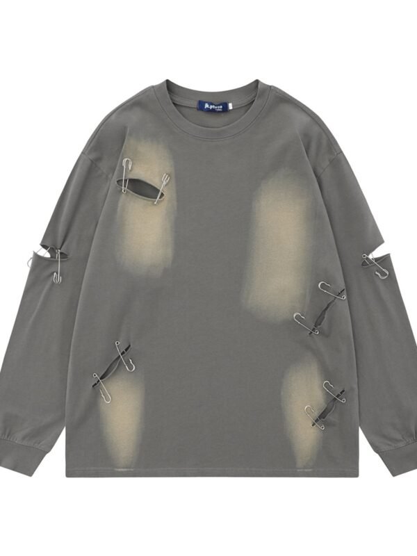 StellarWear Men's Distressed Round Neck Long Sleeve T-Shirt - Image 6
