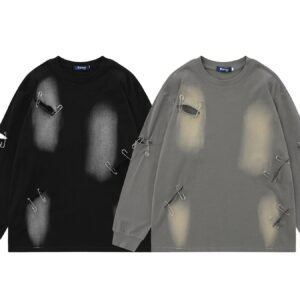 StellarWear Men's Distressed Round Neck Long Sleeve T-Shirt