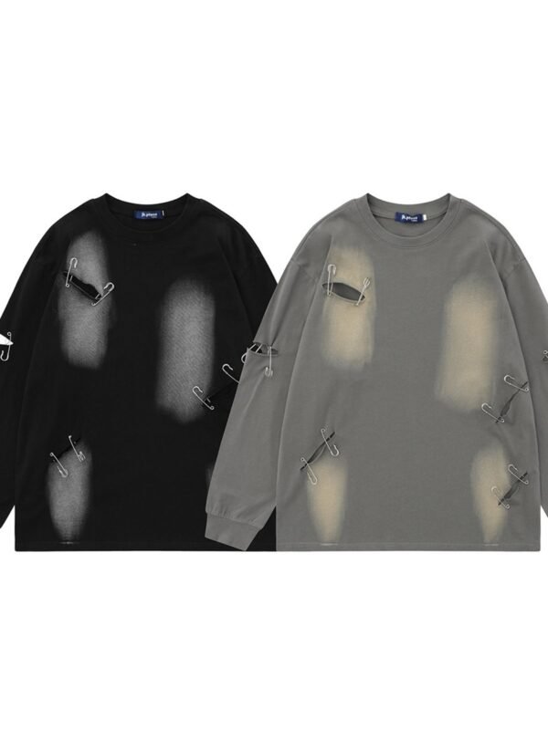 StellarWear Men's Distressed Round Neck Long Sleeve T-Shirt