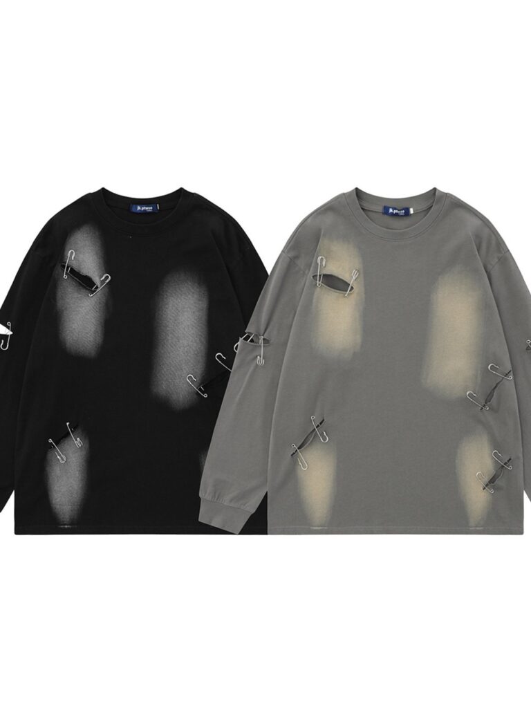 StellarWear Men's Distressed Round Neck Long Sleeve T-Shirt