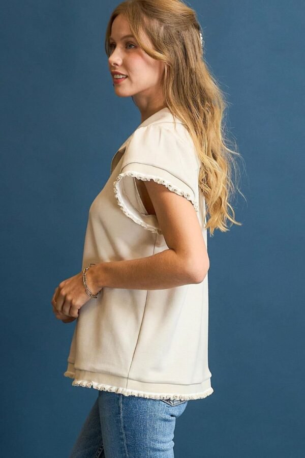 Frill Hem Half-Zip Collared Blouse - Image 2