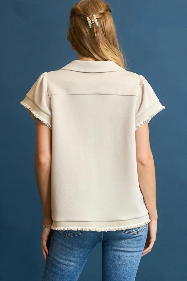 Frill Hem Half-Zip Collared Blouse - Image 3