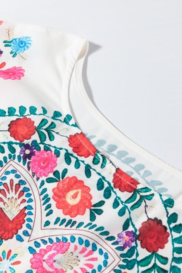 Floral Print Round Neck Ruffle Trim Blouse - Image 5