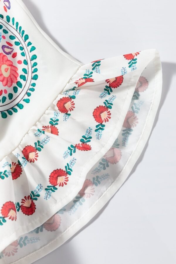 Floral Print Round Neck Ruffle Trim Blouse - Image 7