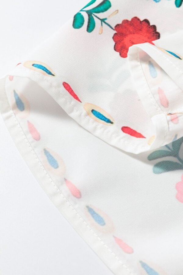 Floral Print Round Neck Ruffle Trim Blouse - Image 4