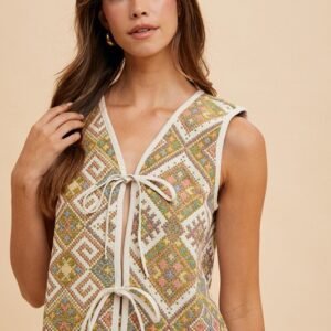 Ethnic Woven Jacquard Tie Front Vest