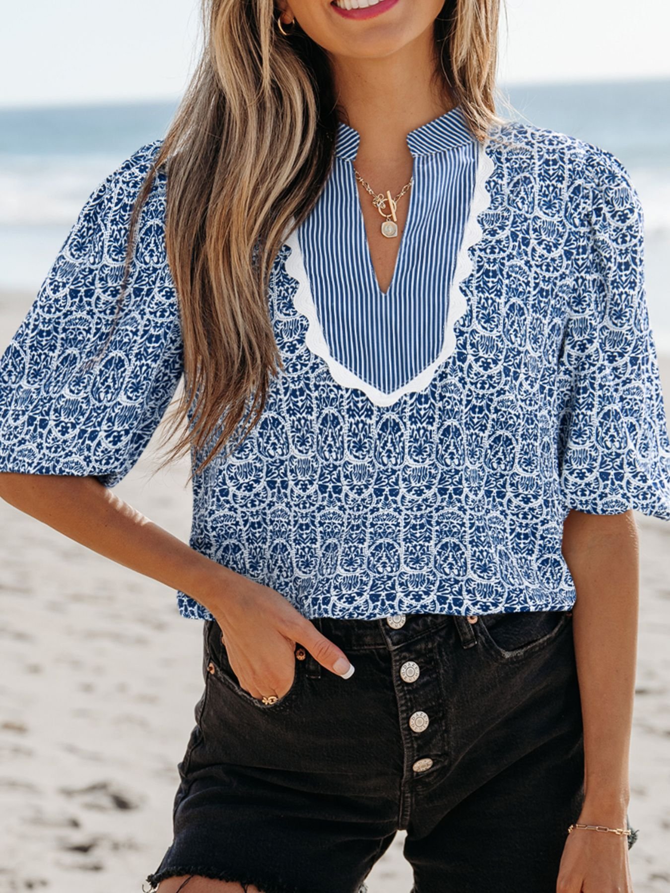 Ric-Rac Puff Sleeve Top