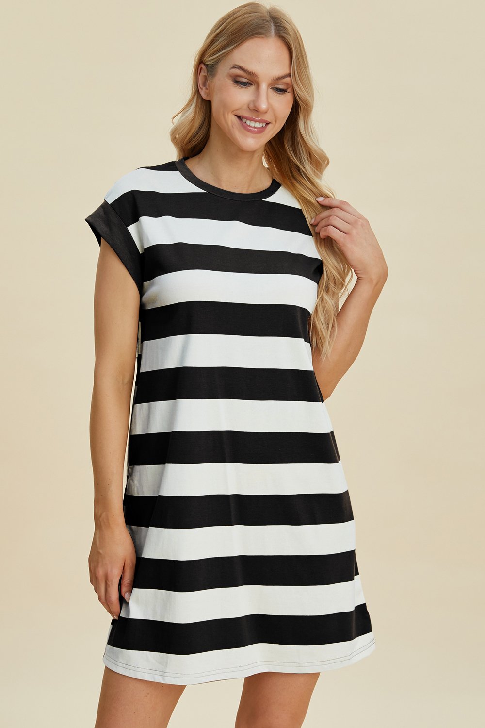 Basic Bae Basic Bae Full Size Striped Round Neck Cap Sleeve Mini Dress - Image 5