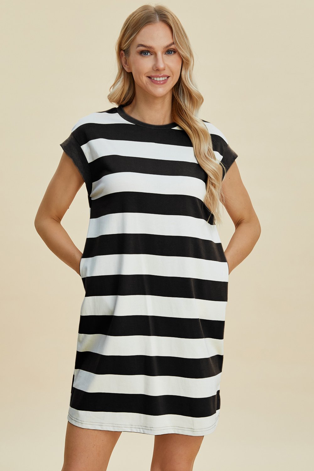 Basic Bae Basic Bae Full Size Striped Round Neck Cap Sleeve Mini Dress - Image 4
