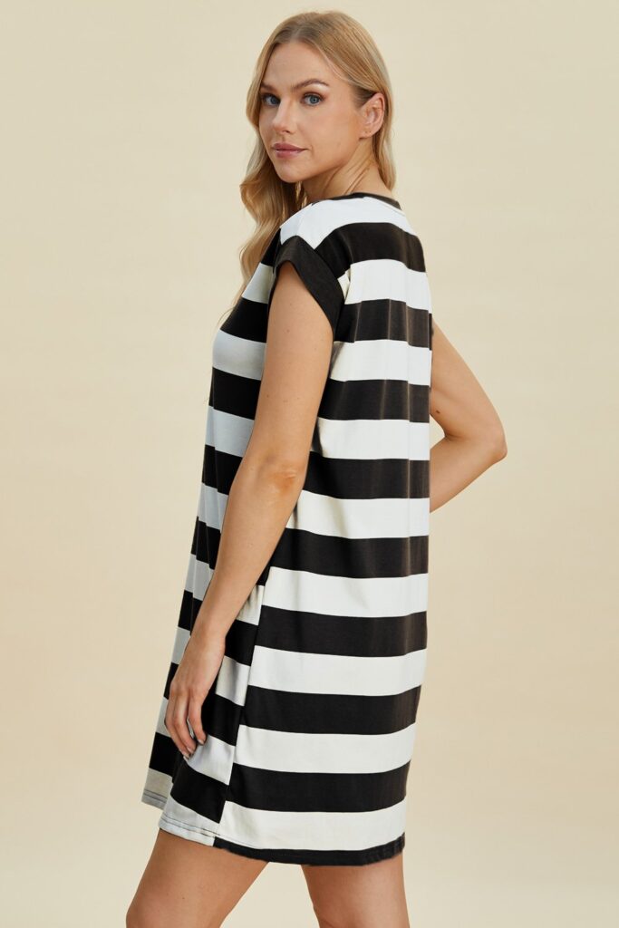 Basic Bae Basic Bae Full Size Striped Round Neck Cap Sleeve Mini Dress