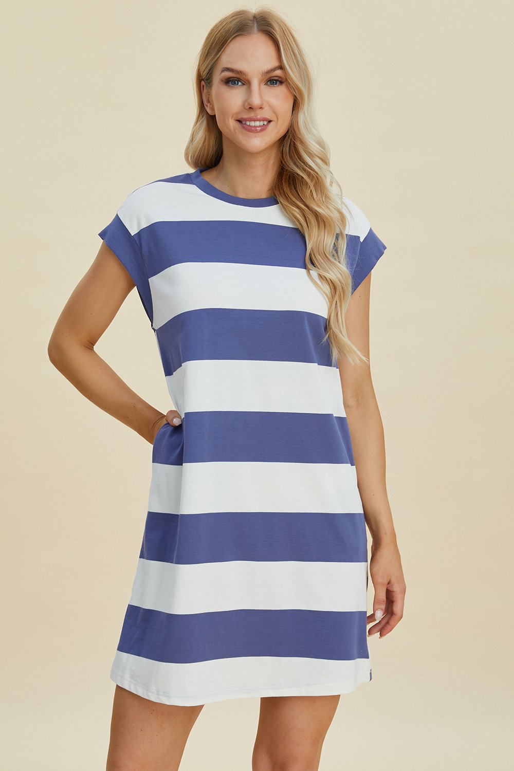 Basic Bae Basic Bae Full Size Striped Round Neck Cap Sleeve Mini Dress - Image 8