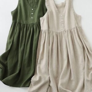 Aetherial V-Neck Button Detail Sleeveless Midi Dress